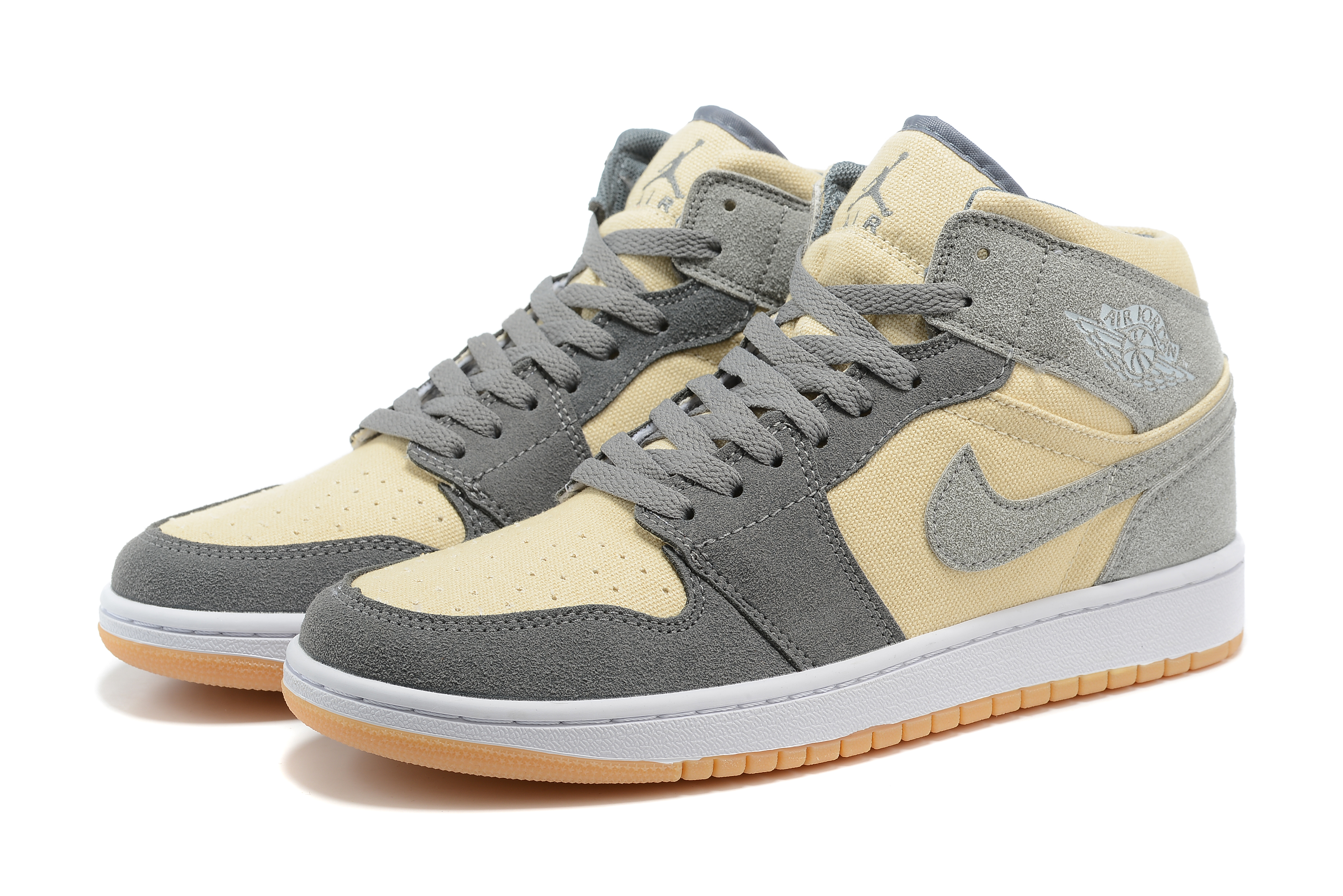 2022 Air Jordan 1 Grey Yellow White Shoes - Click Image to Close